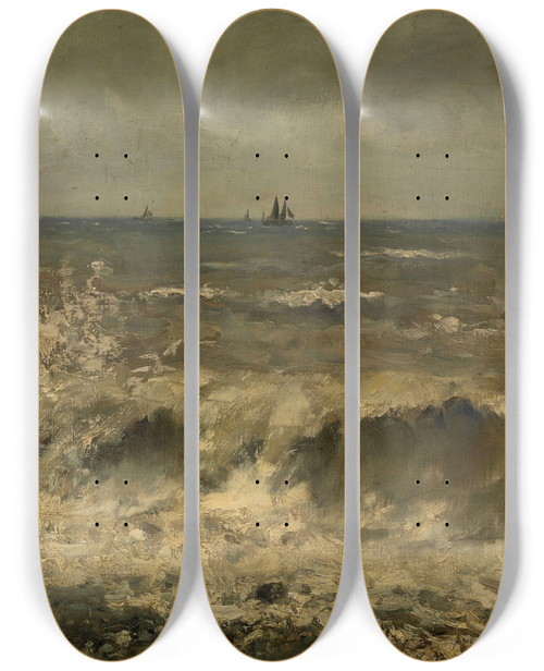 Triptych art skateboard deck of Alfred De Knyff Turbulent Sea by Alfred De Knyff