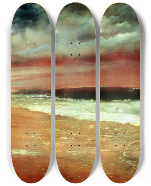 Triptych art skateboard deck of Joaqun Clausell Late Afternoon By The Sea The Red Wave by Joaquin Clausell (1866-1935)