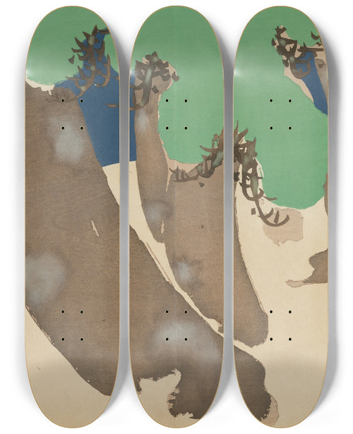 Triptych art skateboard deck of Kamisaka Sekka Windswept Pines Sonarematsu by Kamisaka Sekka (1866-1942)