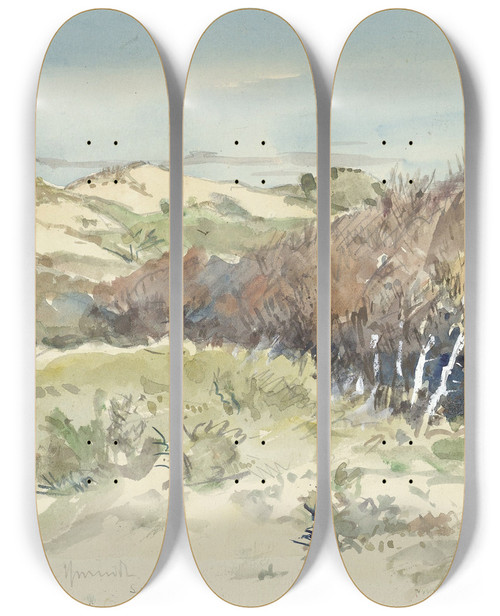 Triptych art skateboard deck of Jan Hoynck Van Papendrecht Duinlandschap Tussen Bloemendaal En Ijmuiden_2 by Jan Hoynck Van Papendrecht (1858-1933)