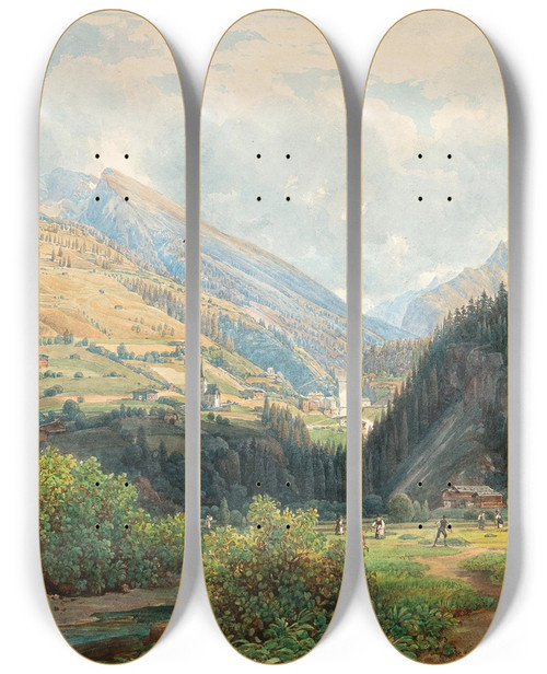 Triptych art skateboard deck of Thomas Ender Gasteinertal With A View Of The Waterfall In Bad Gastein by Thomas Ender (1793-1875)