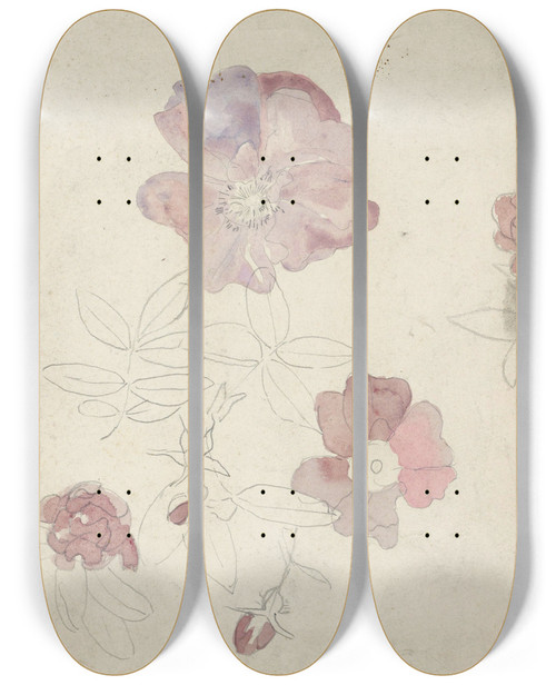 Triptych art skateboard deck of Carel Adolph Lion Cachet Bloemenstudies In Paars En Roze by Carel Adolph Lion Cachet (1864-1945)