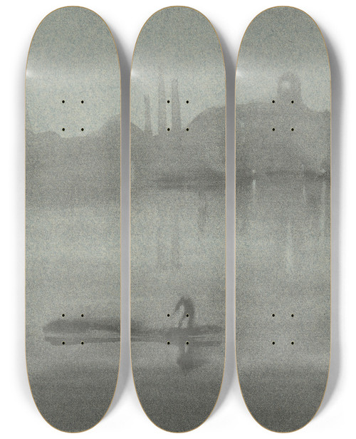 Triptych art skateboard deck of James Abbott Mcneill Whistler Nocturne_4 by James Abbott Mcneill Whistler (1834-1903)