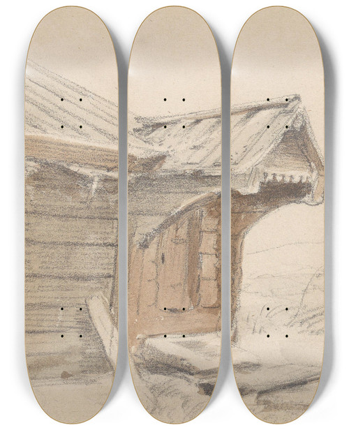 Triptych art skateboard deck of Adolph Tidemand Stue Mora by Adolph Tidemand (1814-1876)