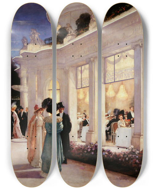 Triptych art skateboard deck of Henri Gervex Une Soire Au Prcatelan by Henri Gervex (1852-1929)