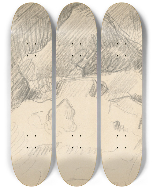 Triptych art skateboard deck of Paul Czanne Landscape Seen From The Inside Of A Cave by Paul Cezanne (1839-1906)