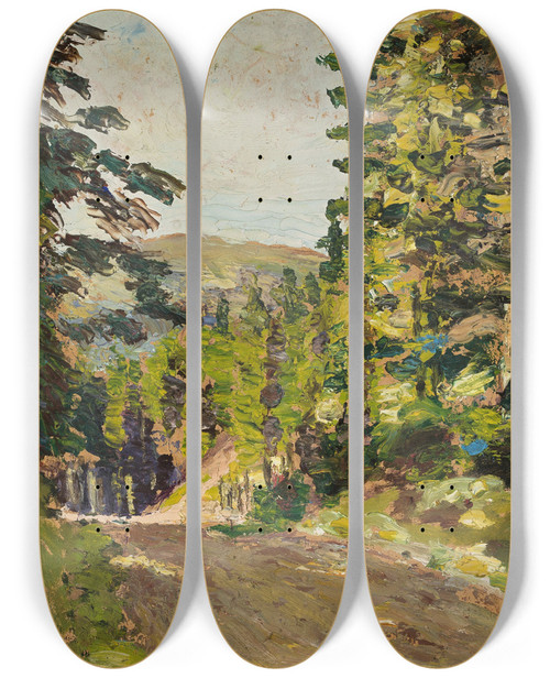 Triptych art skateboard deck of Konstantin Alexeevich Korovin Siberian Landscape by Konstantin Alexeevich Korovin (1861-1939)