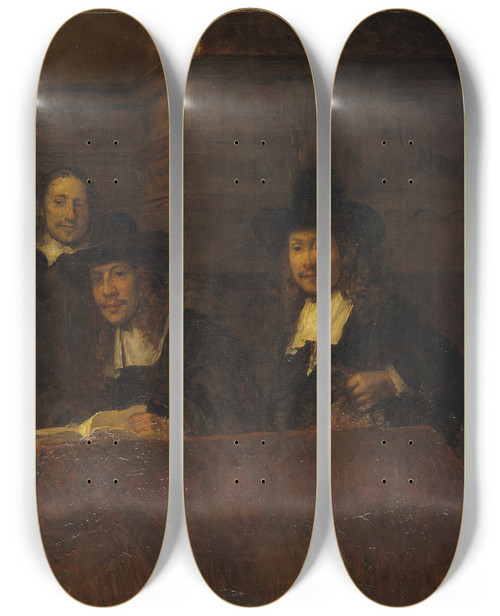 Triptych art skateboard deck of Ernst Josephson Staalmeesters After Rembrandt by Ernst Josephson (1851-1906)