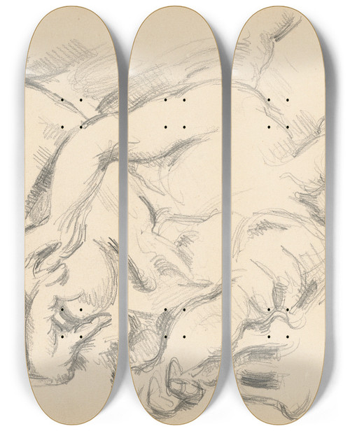Triptych art skateboard deck of Paul Czanne Study Of An Angel In Rubens The Prophet Elijah by Paul Cezanne (1839-1906)