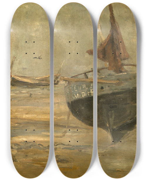 Triptych art skateboard deck of Louis Artan After The Catching Of Fish by Louis Artan (1837-1890)