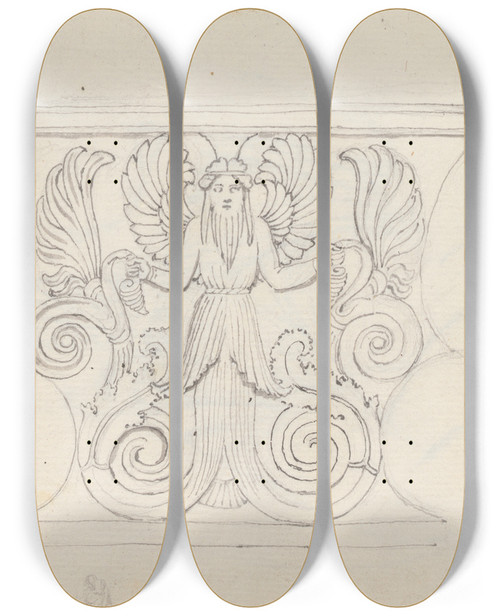 Triptych art skateboard deck of John Flaxman Two Studies The Throne Of Gregory The Great Church Of San Gregorio Magno Rome by John Flaxman (1755-1826)