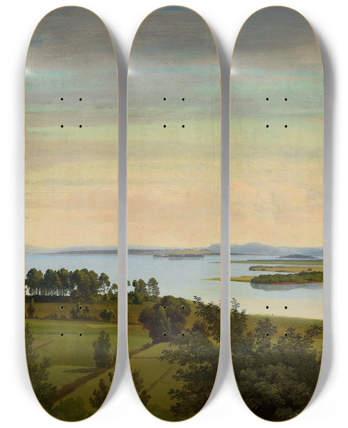 Triptych art skateboard deck of Gustaf Wilhelm Palm Lake Siljan Study by Gustaf Wilhelm Palm (1810-1890)