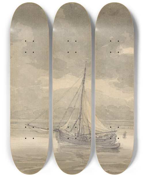 Triptych art skateboard deck of Thomas Hearne The Thames From The Ship Inn Greenwich by Thomas Hearne (1744-1817)