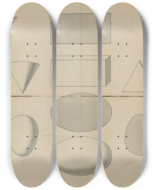 Triptych art skateboard deck of David Humbert De Superville The Perception Of Several Geomtric Forms by David Humbert De Superville (1770-1849)