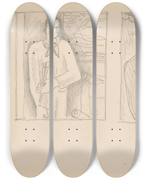 Triptych art skateboard deck of Mikul Galanda Sketchbook With Various Studies_9 by Mikulas Galanda (1895-1938)