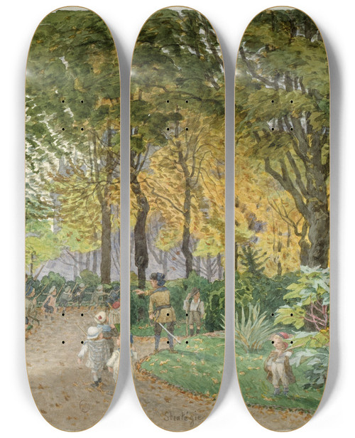 Triptych art skateboard deck of Flix Brard Square De La Mairie Du Xivme Arrondissement_3 by Felix Brard (19-20-)