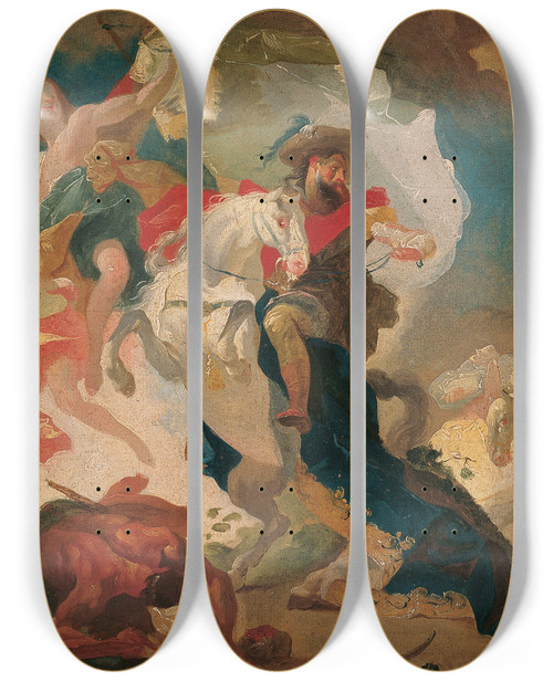 Triptych art skateboard deck of Franz Anton Maulbertsch Sieg Des Heiligen Jakob Von Compostela Ber Die Sarazenen In Der Schlacht Von Clavigo by Franz Anton Maulbertsch (1724-1796)