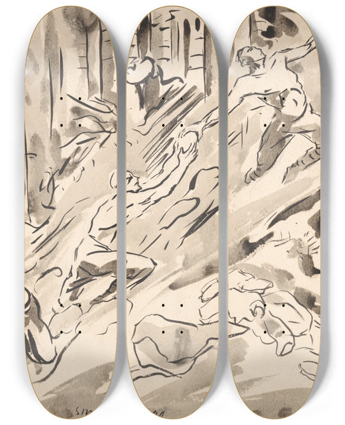 Triptych art skateboard deck of Arnold Peter Weiszkubnan Smrekovica by Arnold Peter Weisz-Kubnan (1898-1944)