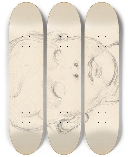 Triptych art skateboard deck of Paul Czanne Study Of Desiderio Da Settignanos Bust Of A Child by Paul Cezanne (1839-1906)
