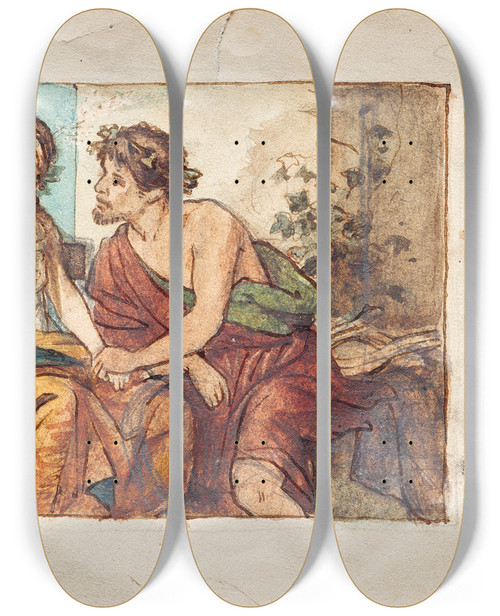 Triptych art skateboard deck of Franz Von Matsch Antikes Paar by Franz Von Matsch (1861-1942)