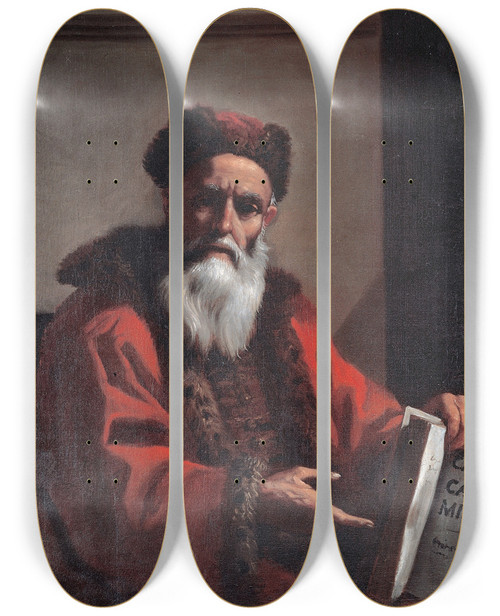Triptych art skateboard deck of Mattia Preti Diogenes And Plato by Mattia Preti (1613-1699)