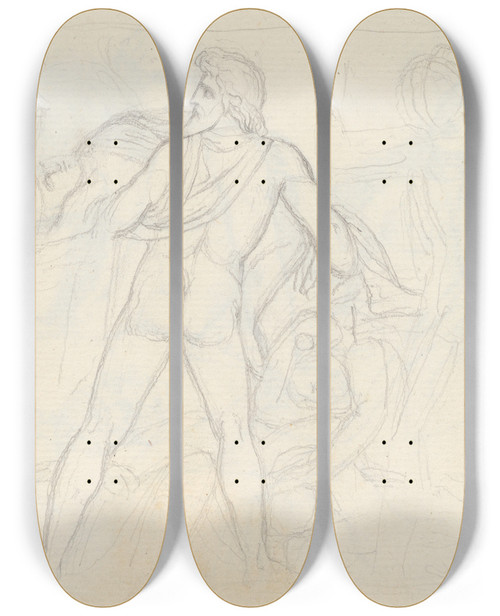 Triptych art skateboard deck of John Flaxman Pluto Carrying Proserpina From The Rape Of Proserpina Palazzo Mattei Paganica Rome by John Flaxman (1755-1826)