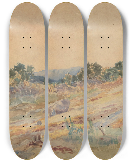 Triptych art skateboard deck of Edward Barraud Untitled Landscape by Edward Barraud