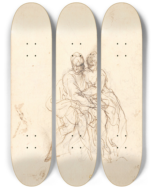Triptych art skateboard deck of Hans Rottenhammer Studieblad Med Figurkompositioner by Hans Rottenhammer (1564-1625)