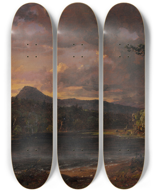 Triptych art skateboard deck of Jasper Francis Cropsey Catskill Creek by Jasper Francis Cropsey (1823-1900)