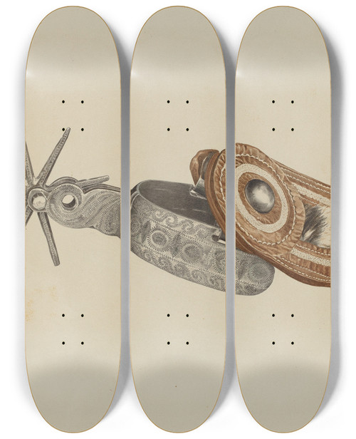 Triptych art skateboard deck of Edward Jewett Spur by Edward Jewett (20-)