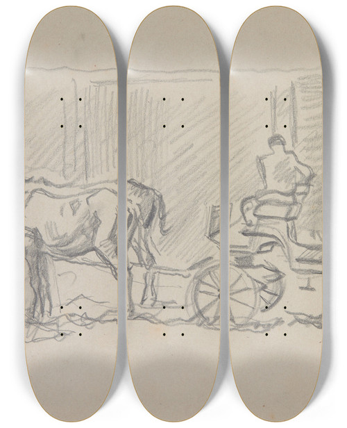 Triptych art skateboard deck of Ivan Ivanec Doroka Zaprzona W Dwa Konie by Ivan Ivanec (1893-1946)