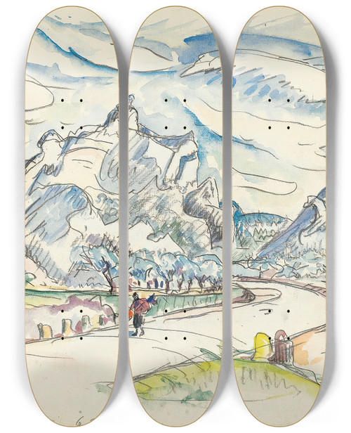 Triptych art skateboard deck of Paul Signac Les Alpilles Vue Depuissaintrmydeprovence by Paul Signac (1863-1935)
