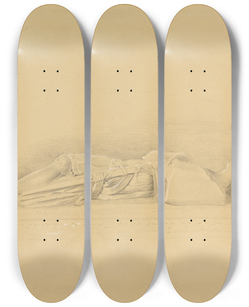 Triptych art skateboard deck of George Richmond Effigy Of A Crusader Stisted Church by George Richmond (1809-1896)