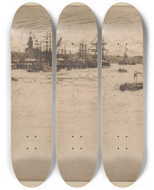 Triptych art skateboard deck of Robert Charles Goff Portsmouth Dockyard by Robert Charles Goff (1837-1922)
