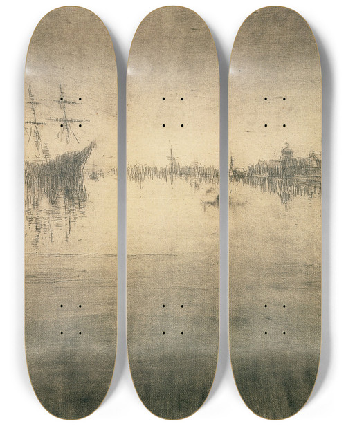 Triptych art skateboard deck of James Abbott Mcneill Whistler Nocturne_1 by James Abbott Mcneill Whistler (1834-1903)