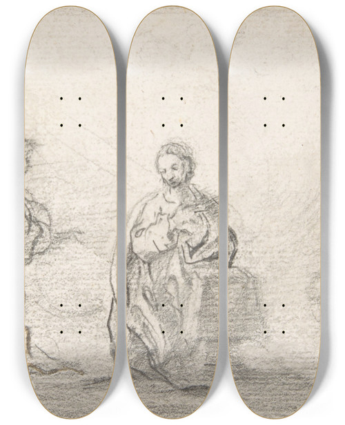 Triptych art skateboard deck of Pedro Duque Y Cornejo The Annunciation Angel Approaching From Left by Pedro Duque Y Cornejo (1677-1757)
