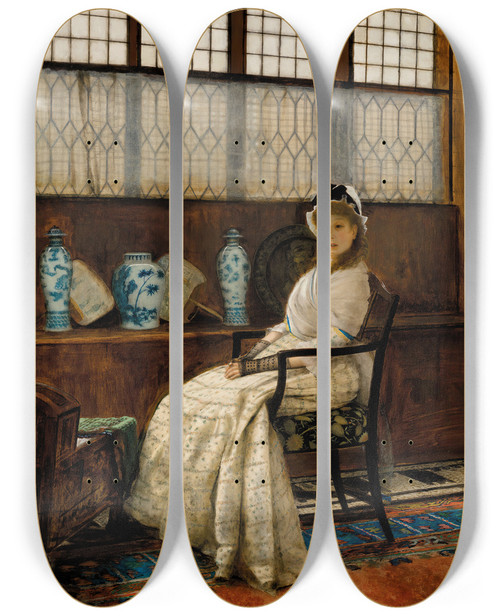 Triptych art skateboard deck of John Atkinson Grimshaw The Cradle Song by John Atkinson Grimshaw (1836-1893)