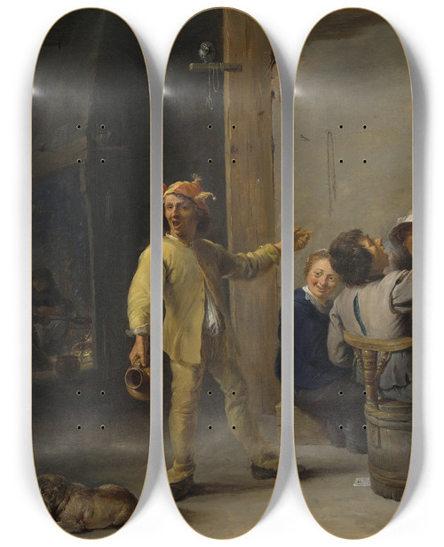 Triptych art skateboard deck of David Teniers The Younger Peasants Celebrating Twelfth Night by David Teniers The Younger (1610-1690)