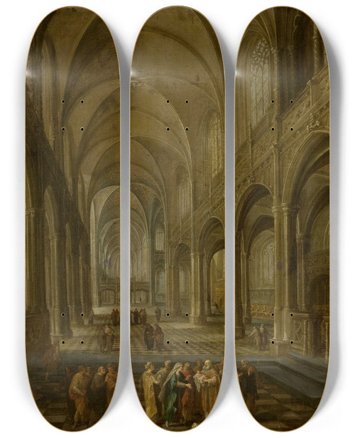 Triptych art skateboard deck of David Colijns Presentation Of Jesus In The Temple by David Colijns (1582-1666)