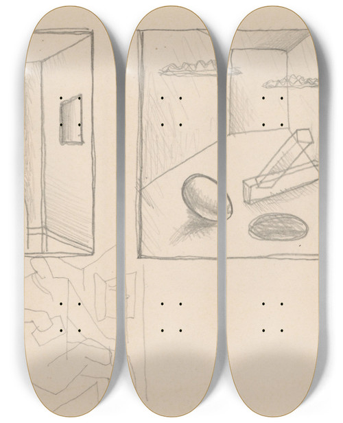 Triptych art skateboard deck of Mikul Galanda Sketchbook_101 by Mikulas Galanda (1895-1938)