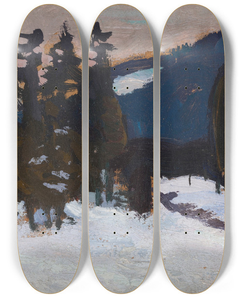 Triptych art skateboard deck of Jan Stanislawski Evening Under Koziniec by Jan Stanislawski (1860-1907)