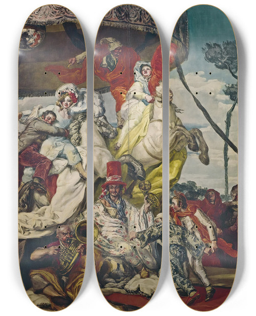 Triptych art skateboard deck of Jos Mara Sert El Tiovivo The Carousel by Jose Maria Sert (1874-1945)