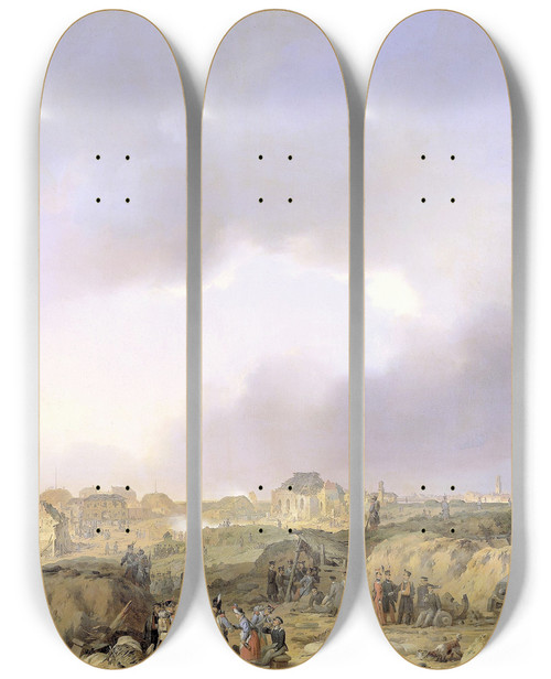 Triptych art skateboard deck of Ferdinand De Braekeleer The Citadel Of Antwerp Shortly After The Siege Of 19 November23 December 1832 And The Surrender Of The Dutch Garisson To The French_1 by Ferdinand De Braekeleer (1792-1883)