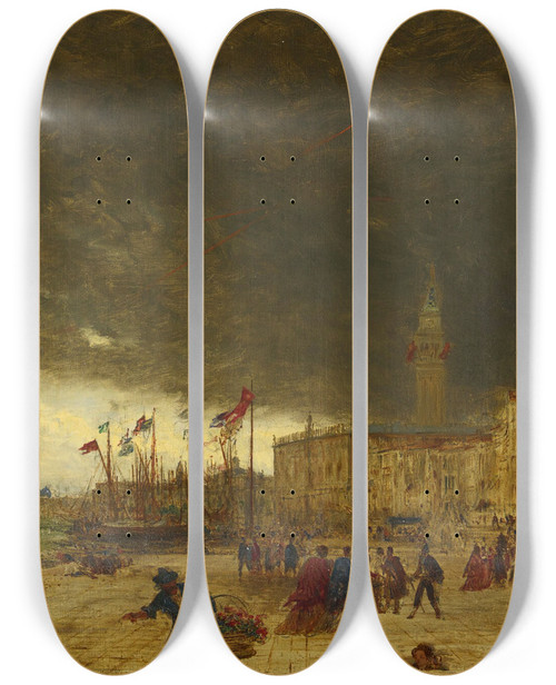 Triptych art skateboard deck of Flix Ziem Riva Degli Schiavoni by Felix Ziem (1821-1911)