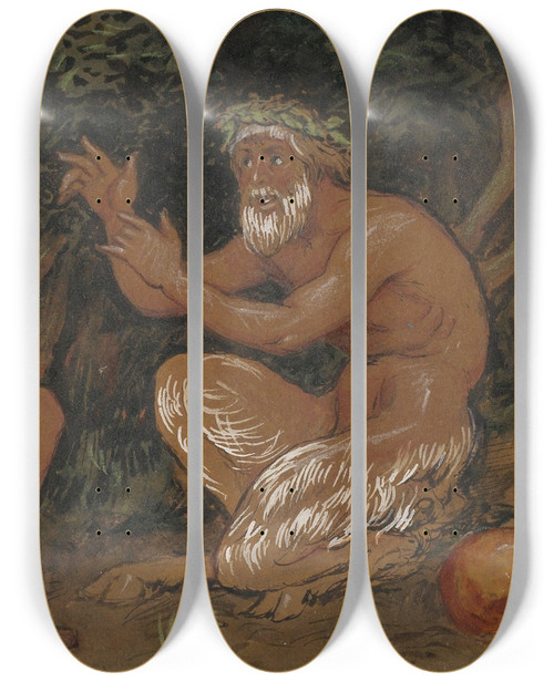 Triptych art skateboard deck of Hans Thoma Faun Und Jngling by Hans Thoma (1839-1924)