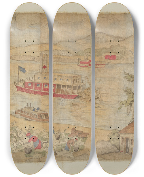 Triptych art skateboard deck of Michael Trekur Printed Cotton_1 by Michael Trekur