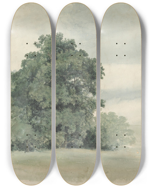 Triptych art skateboard deck of Cornelius Varley Study Of Trees At The Edge Of A Field by Cornelius Varley (1781-1873)