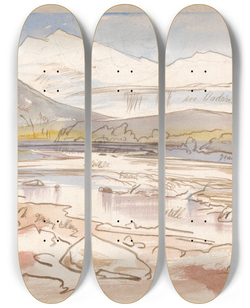 Triptych art skateboard deck of Edward Lear Vjose 1230 Pm 16 April 1857 by Edward Lear (1812-1888)