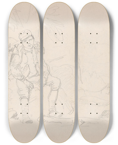 Triptych art skateboard deck of Adolph Tidemand Rast P Rissen_2 by Adolph Tidemand (1814-1876)