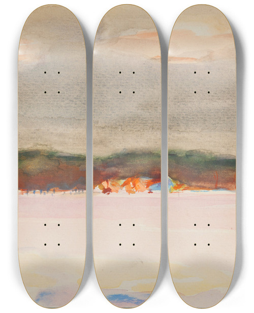 Triptych art skateboard deck of Kazimierz Wojtanowicz Pejza Wiejski_1 by Kazimierz Wojtanowicz (1913)